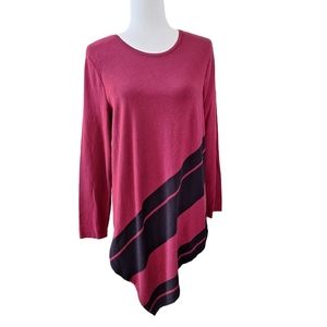 Alfani Burgundy and Black Asymmetrical Hem Long Sleeve Sweater szL